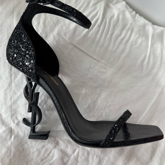 Yves Saint Laurent, YSL letter heel, YSL Opyum 110 Heels in Glitter/Black - Picture 9 of 15